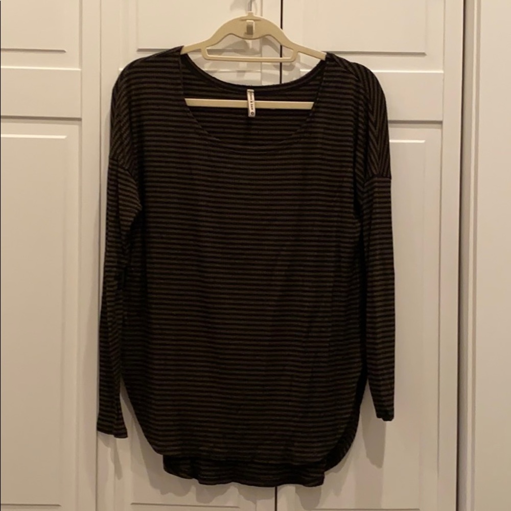 LF striped black and olive green long sleeve shirt